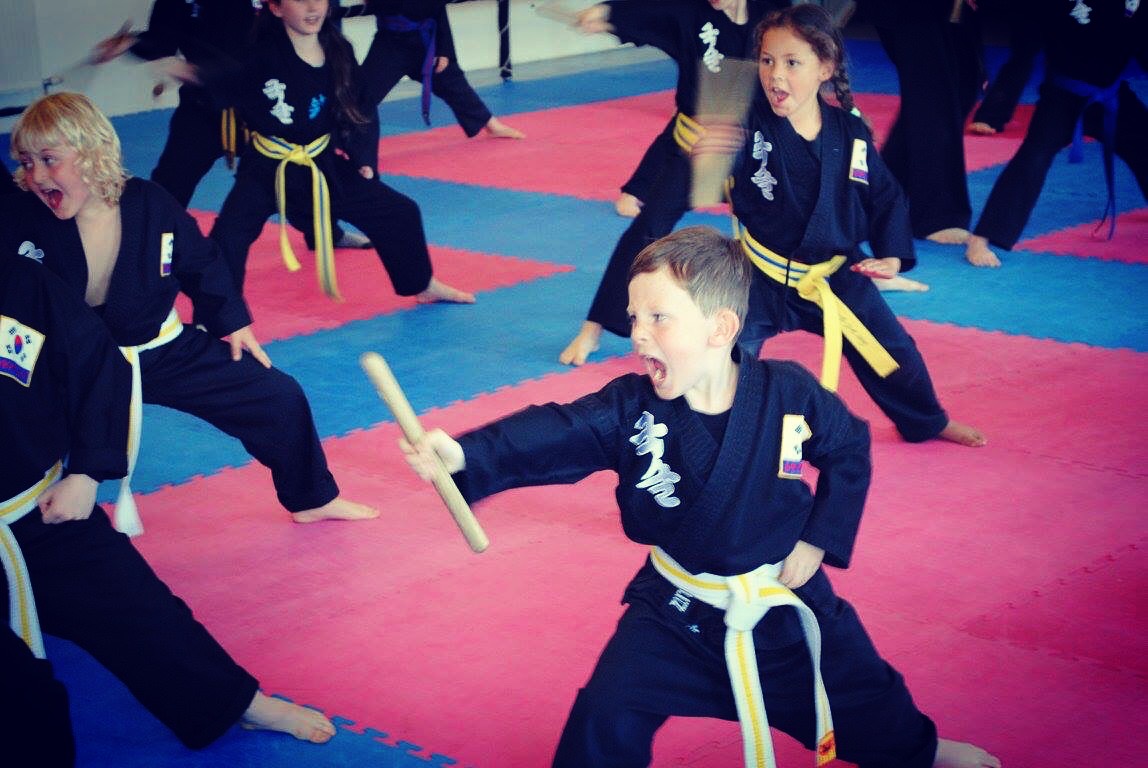 Kids martial arts class in action